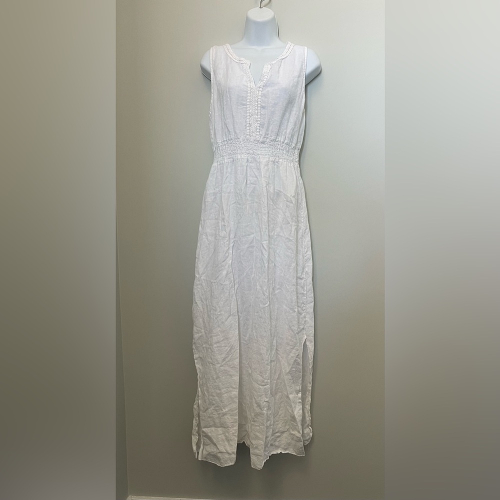 Terzo Millennio Linen White Sleeveless Maxi Dress - Elegant -M